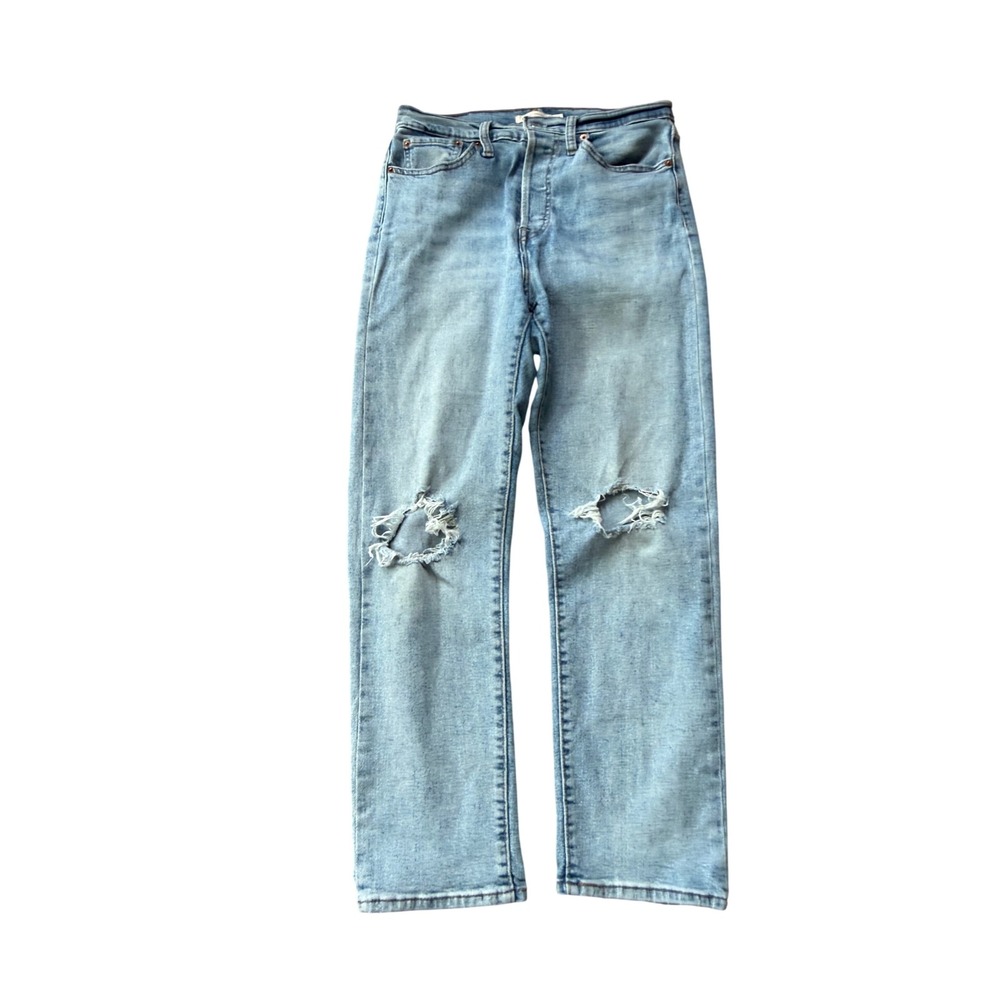 Levis Wedgie Straight High Rise Distressed Jeans Light Wash Blue Size 30